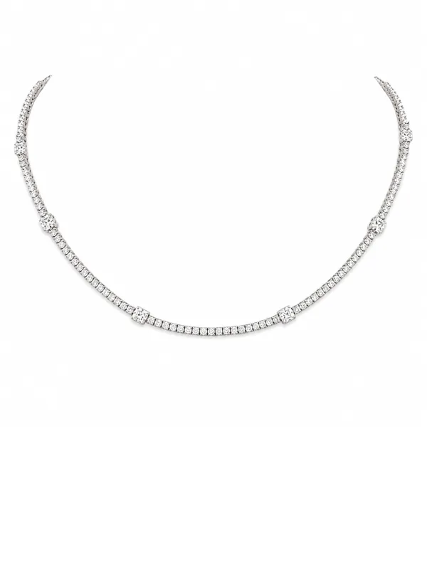 7.33ct Diamond 18K Gold Stationed Tennis Necklace made by Wish Fine Jewelry