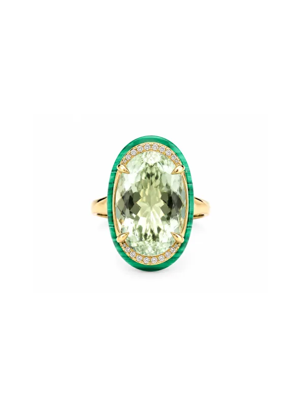 28.91ct Green Amethyst Malachite Diamond 18K Gold Cocktail Ring made by Wish Fine Jewelry