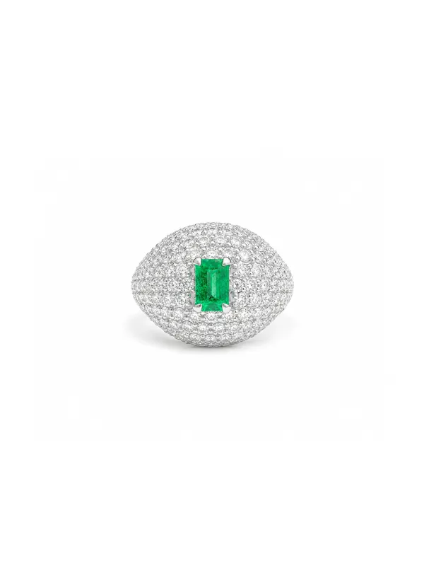 1.91ct Diamond Emerald 18K Gold Pave Ring made by Wish Fine Jewelry