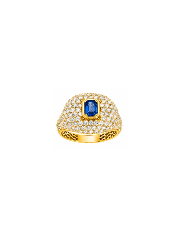 2.20ct Diamond Sapphire 18K Gold Pave Ring made by Wish Fine Jewelry
