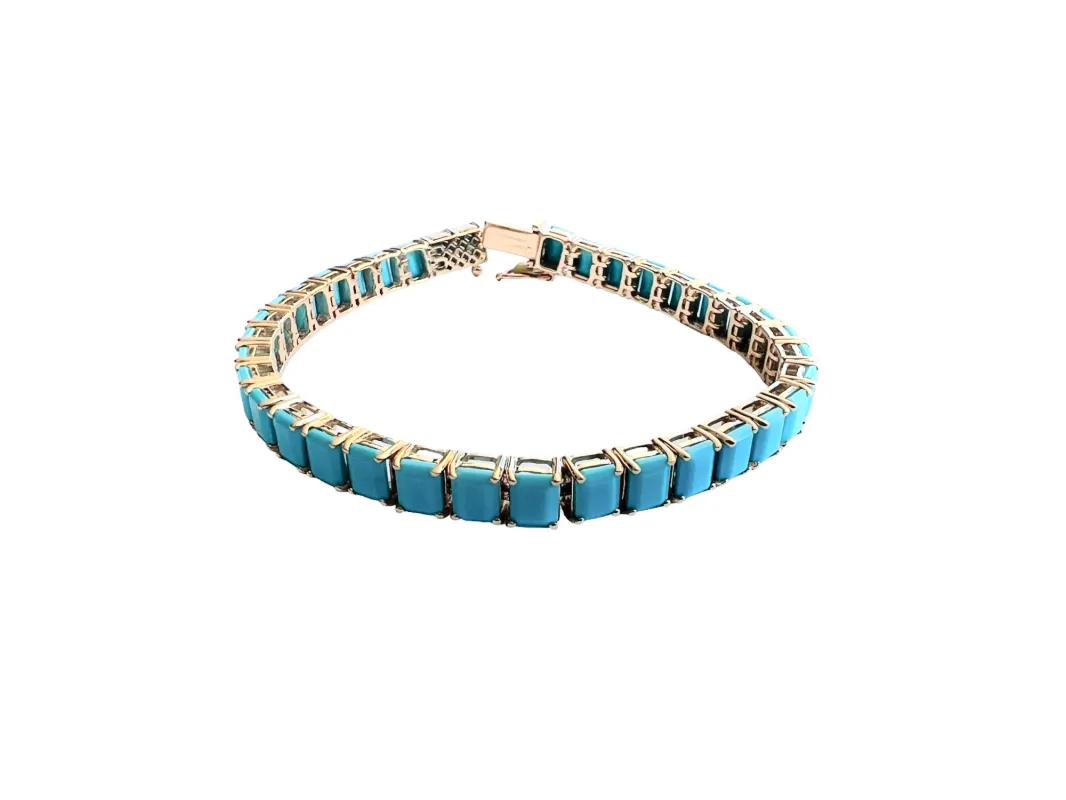 12.79ct Turquoise 18K Gold Tennis Bracelet made by Wish Fine Jewelry