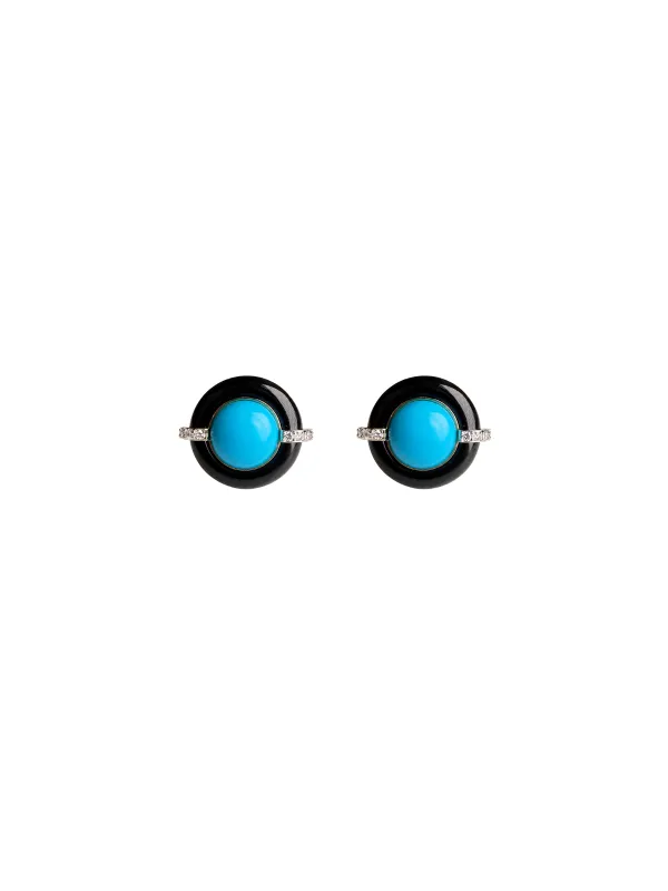 11.253ct Turquoise Diamond Black Onyx 18K Gold Earrings made by Wish Fine Jewelry