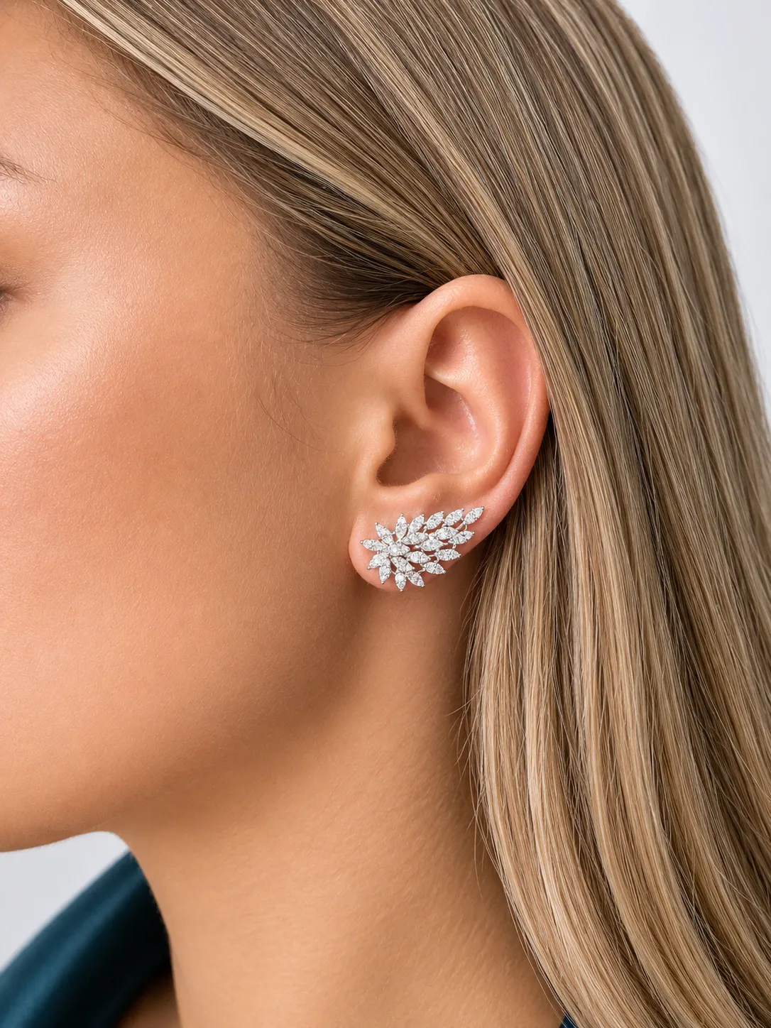 1.39ct Diamond 18K Gold Leaf Cluster Earrings sold by Wish Fine Jewelry product image thumbnail 2