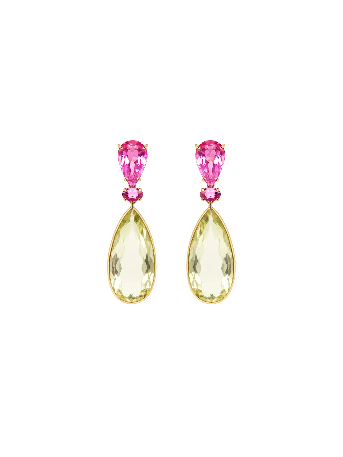 35.38ct Amethyst Tourmaline 18K Gold Pear Drop Earrings sold by Wish Fine Jewelry