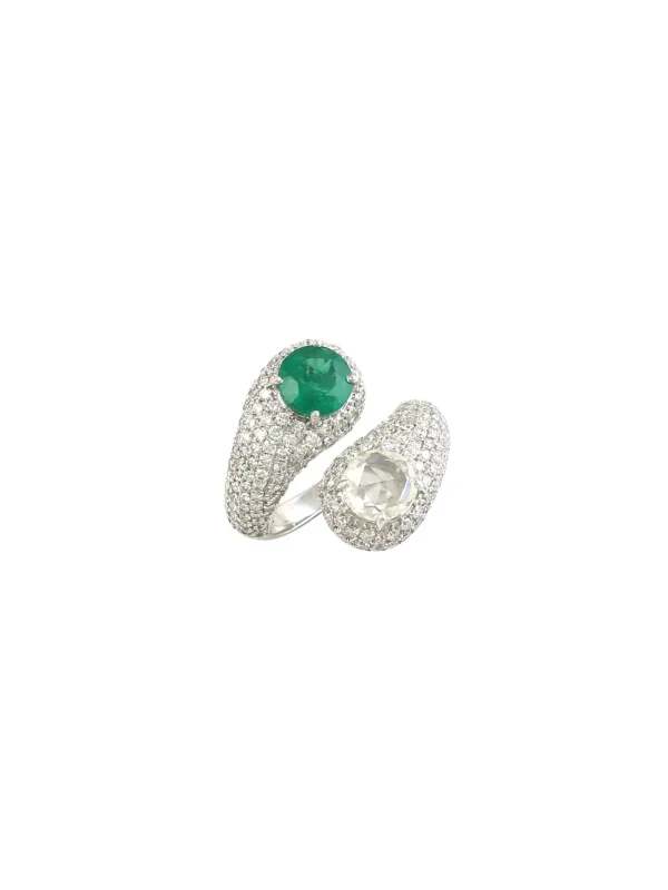 4.08ct Emerald Diamond 18K Gold Bypass Ring made by Wish Fine Jewelry