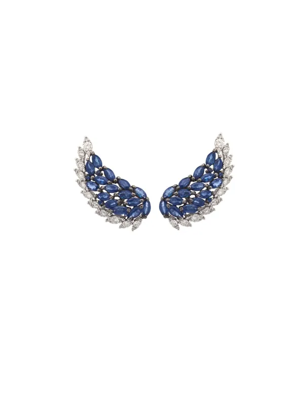 4.34ct Diamond Sapphire 14K Gold Wing Climber Earrings made by Wish Fine Jewelry