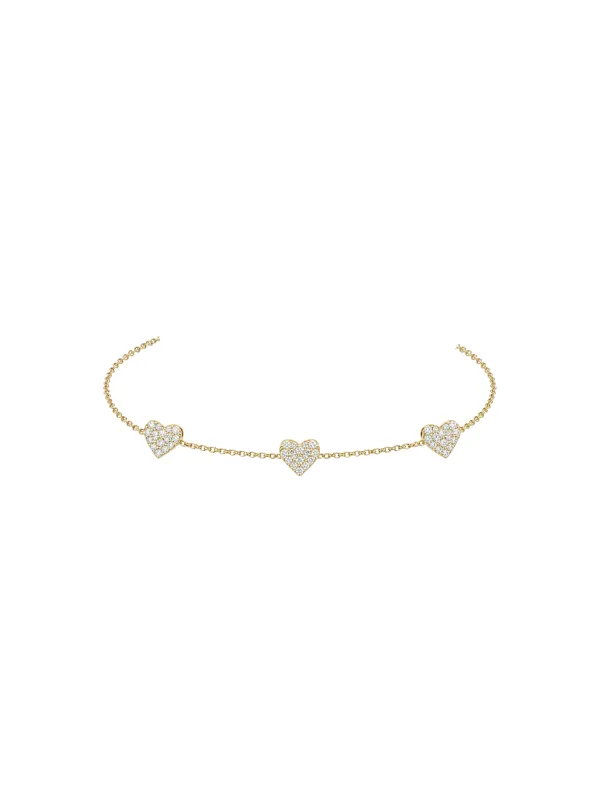 0.33ct Diamond 18K Gold Stationed Heart Chain Bracelet made by Wish Fine Jewelry