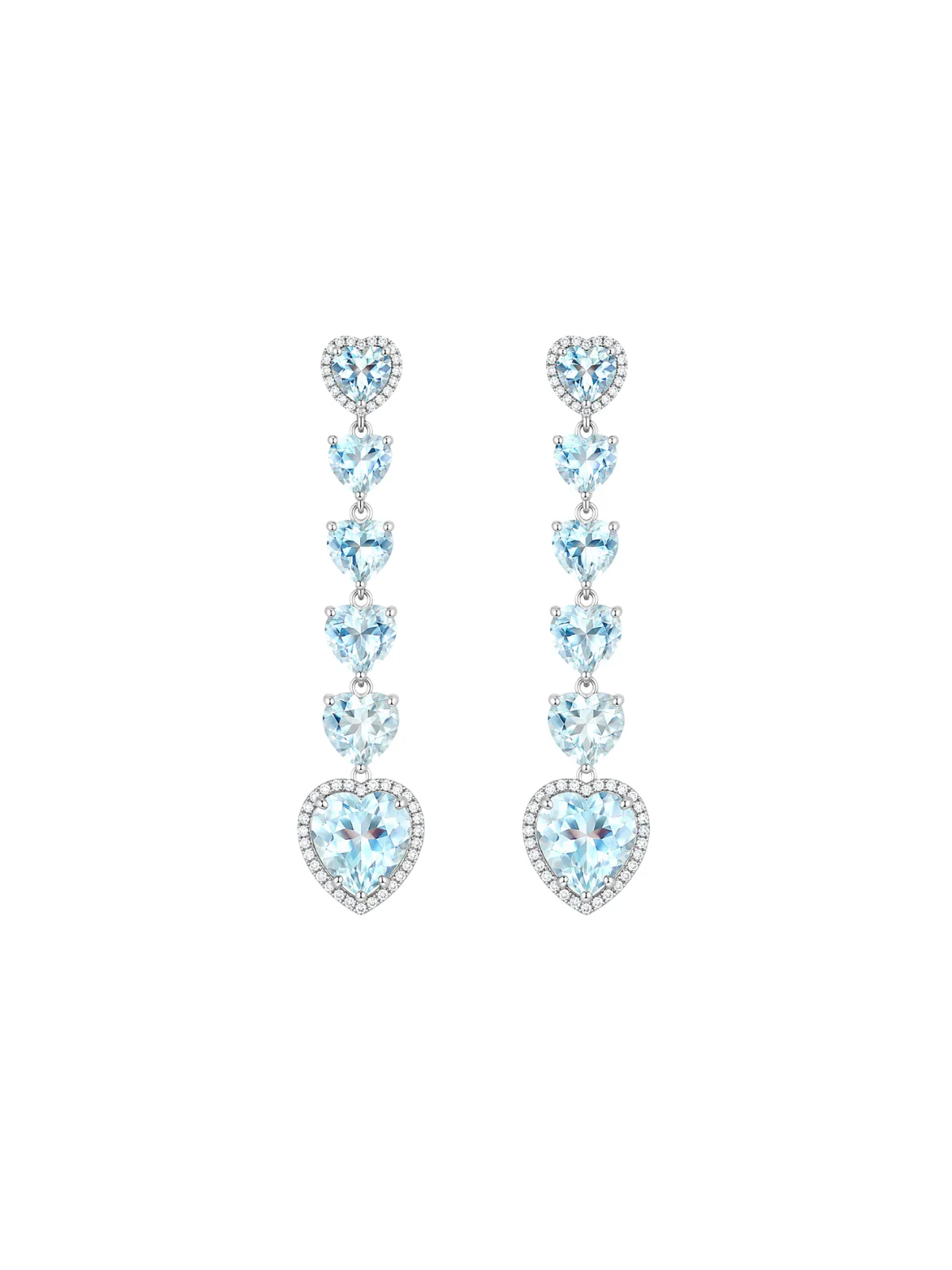 9.12ct Diamond Aquamarine 18K Gold Heart Dangle Drop Earrings sold by Wish Fine Jewelry