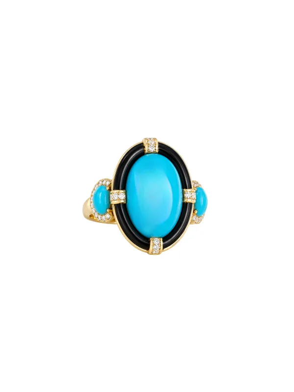 21.24ct Diamond Turquoise Onyx 18K Gold Cocktail Ring made by Wish Fine Jewelry