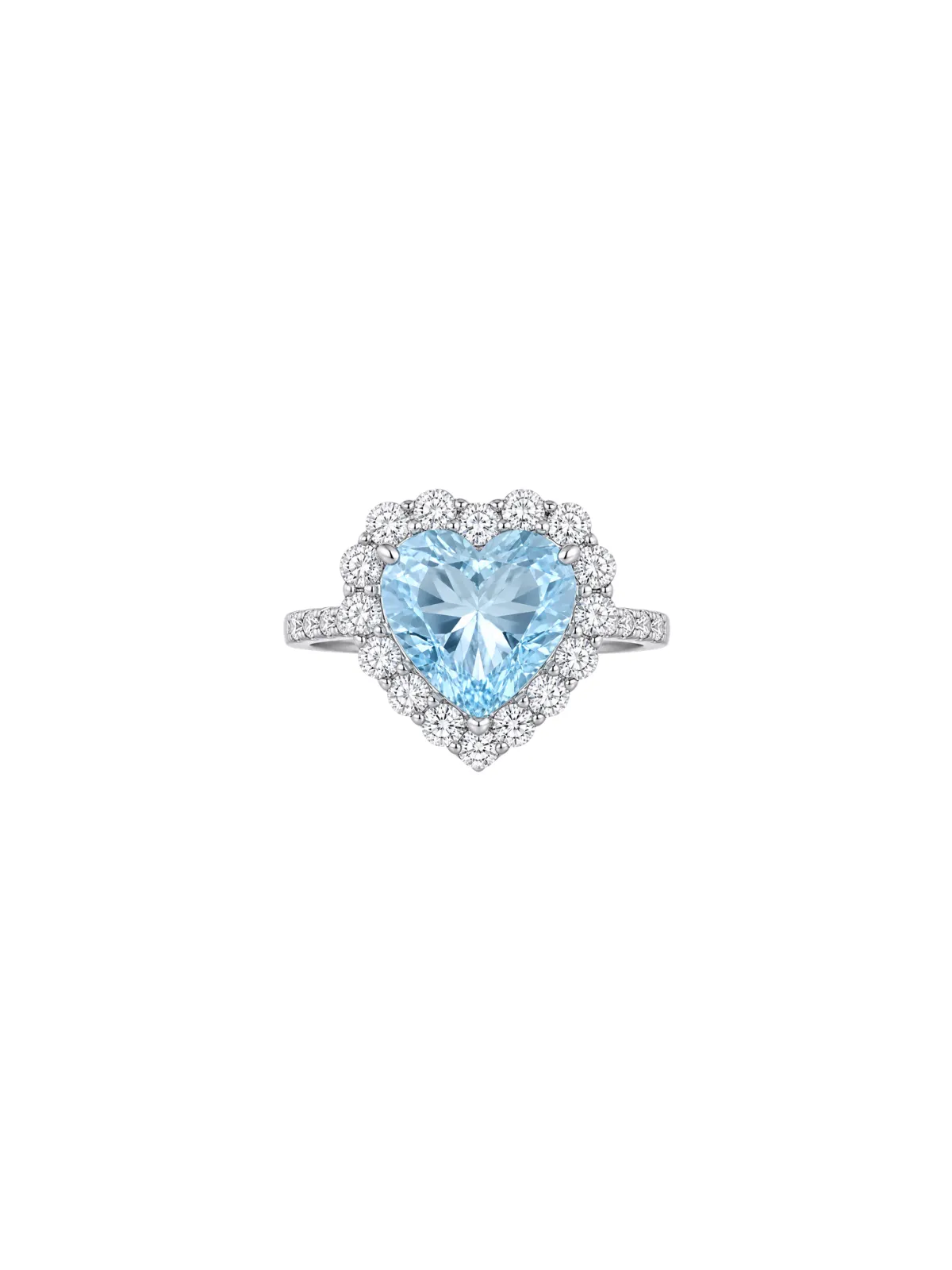 3.27ct Diamond Aquamarine 18K Gold Halo Heart Ring sold by Wish Fine Jewelry