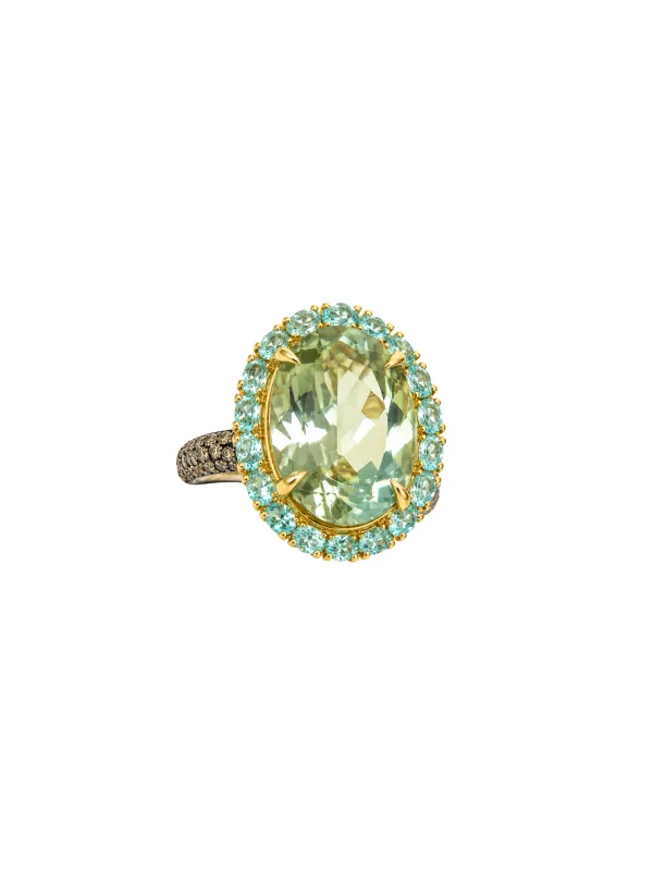 13.45ct Green Amethyst Apatite Diamond 18K Gold Cocktail Ring made by Wish Fine Jewelry