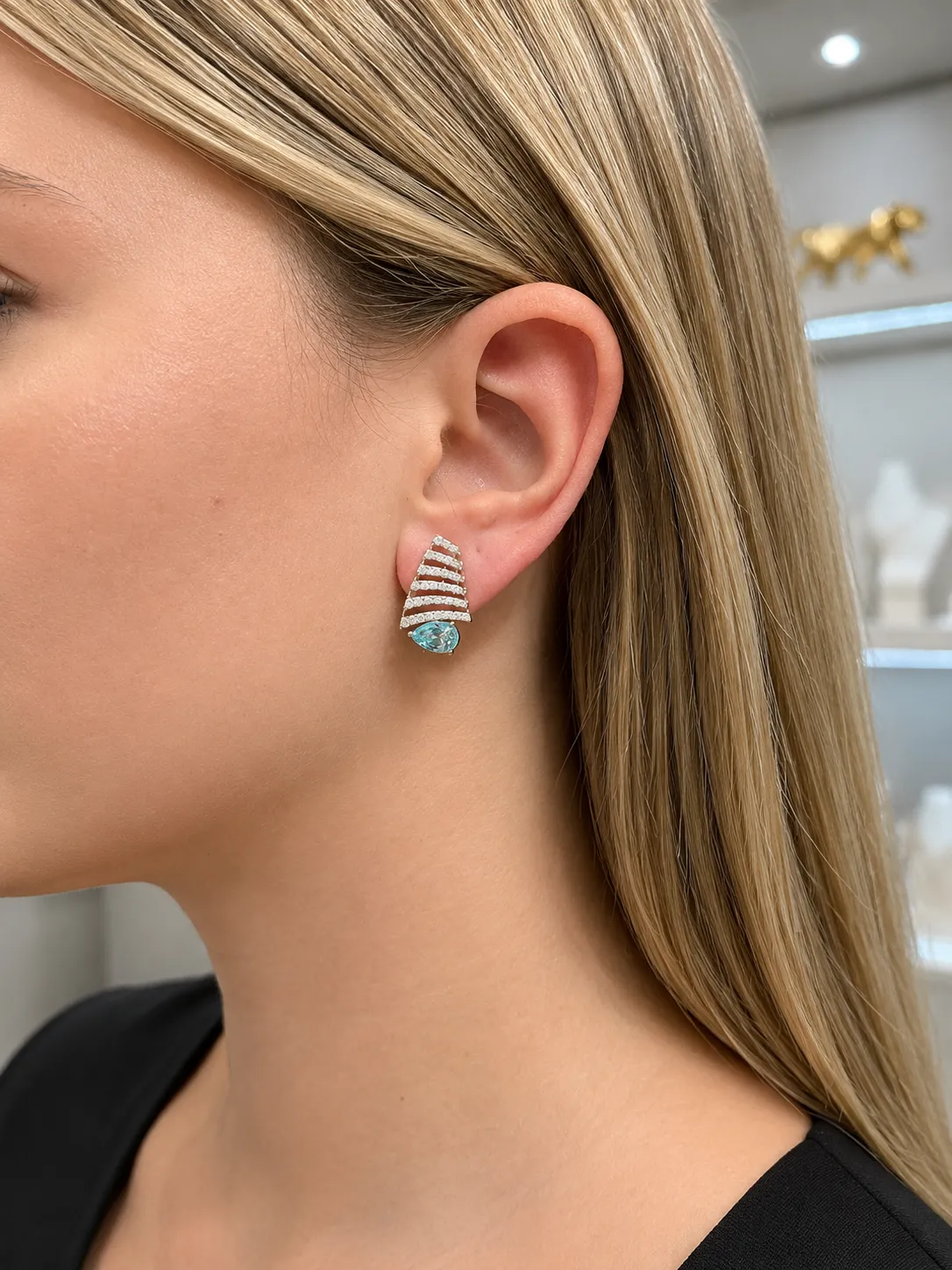 4.96ct Diamond Aquamarine 14K Gold Earrings sold by Wish Fine Jewelry product image thumbnail 2