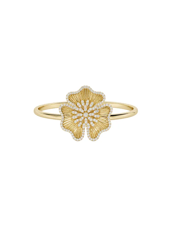2.15ct Diamond 14K Gold Flower Bangle Bracelet made by Wish Fine Jewelry