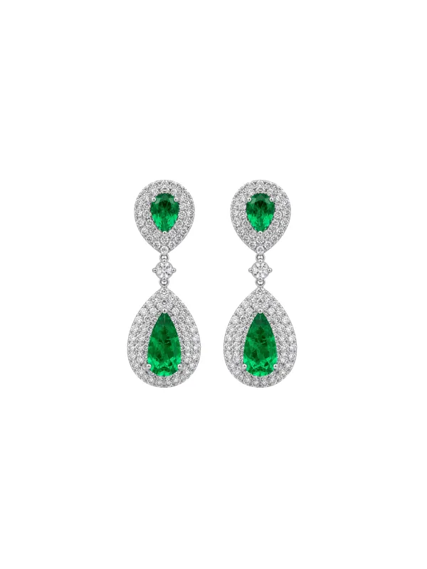 5.89ct Diamond Emerald 18K Gold Drop Earrings made by Wish Fine Jewelry