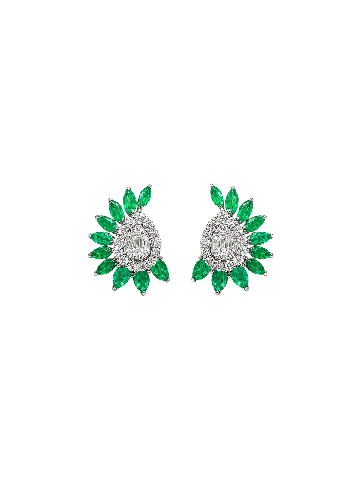 1.10ct Diamond Emerald 18K Gold Cluster Earrings sold by Wish Fine Jewelry