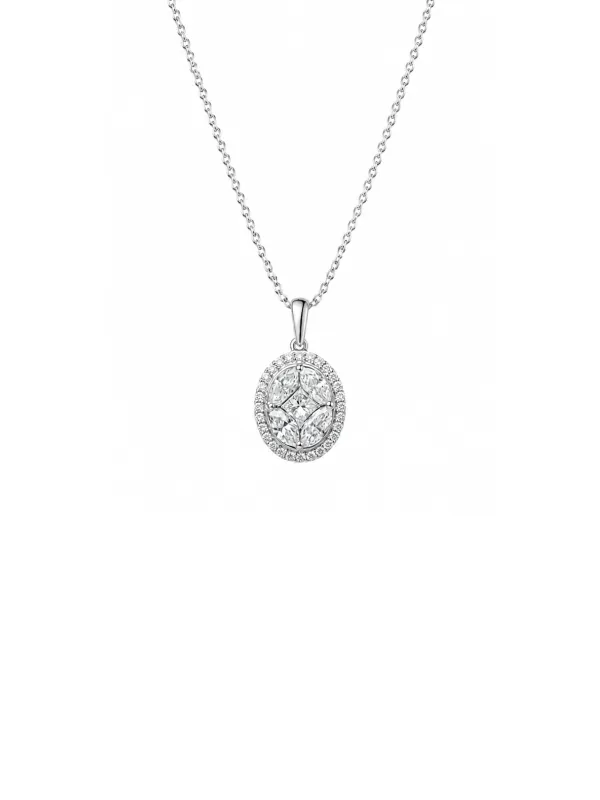 0.70ct Diamond 18K Gold Halo Illusion Solitaire Necklace made by Wish Fine Jewelry