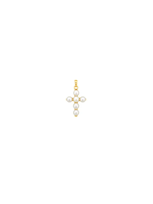 Pearl 14K Gold Cross Pendant made by Wish Fine Jewelry