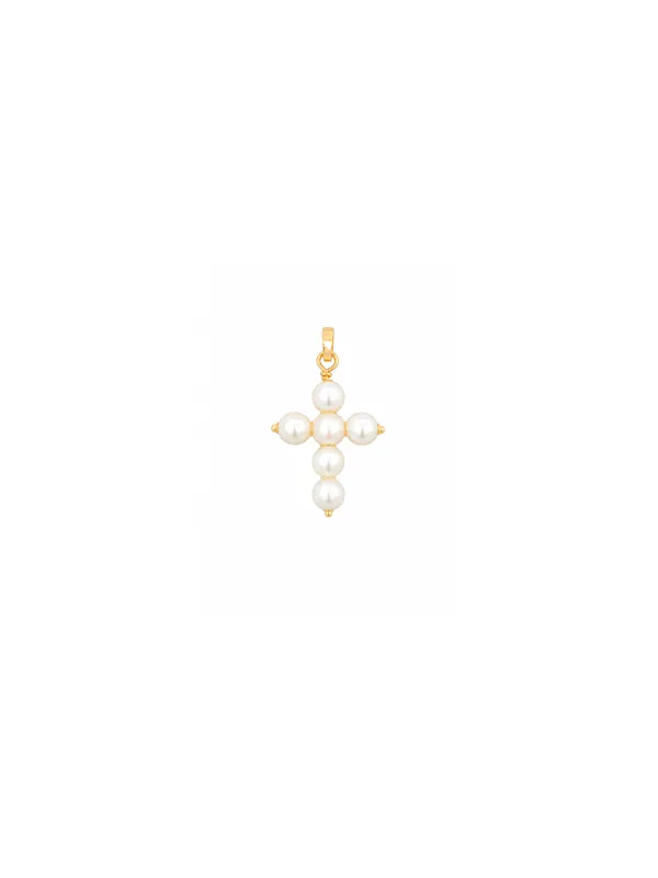 Pearl 14K Gold Cross Pendant made by Wish Fine Jewelry