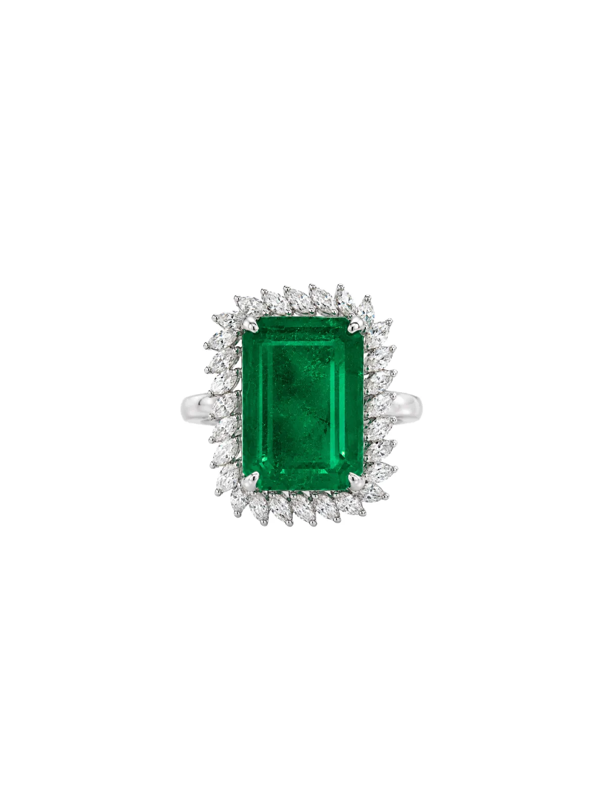 16.48ct Emerald Diamond 18K Gold Halo Cocktail Ring sold by Wish Fine Jewelry
