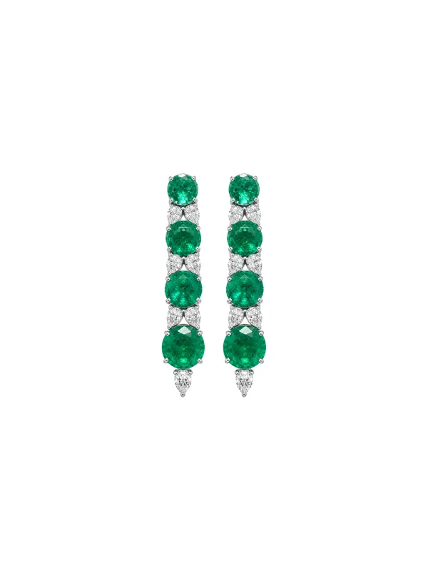 8.06ct Diamond Emerald 18K Gold Linear Graduated Earrings made by Wish Fine Jewelry