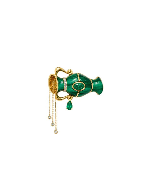 Aquarius 11.25ct Malachite Emerald Diamond 18K Gold Brooch made by Wish Fine Jewelry