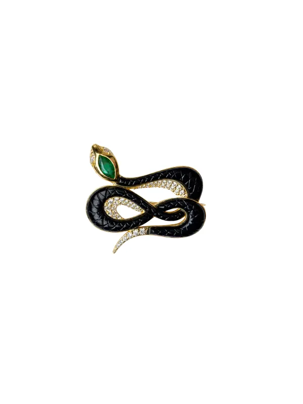 10.03ct Diamond Emerald Onyx 18K Gold Snake Brooch made by Wish Fine Jewelry
