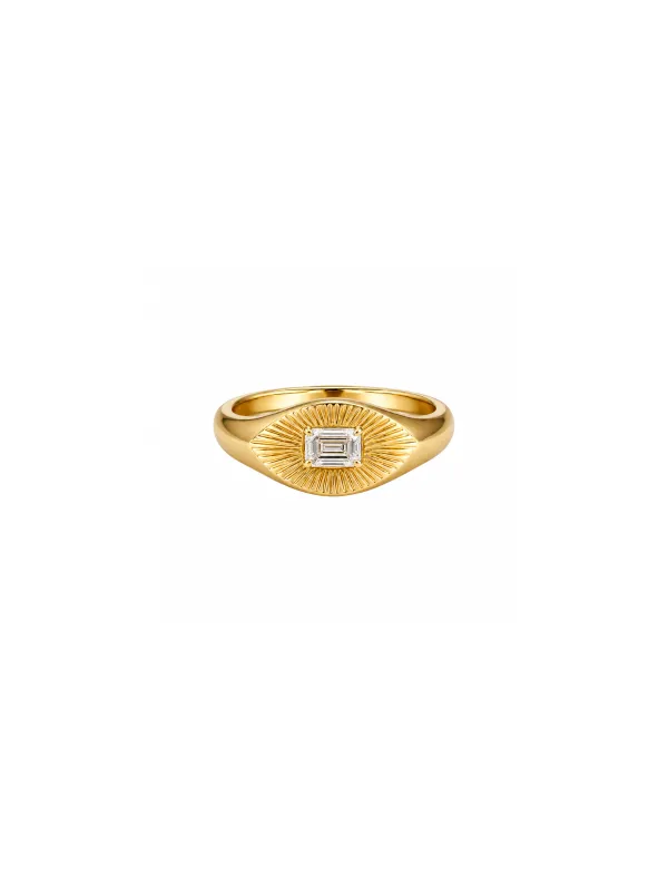 0.31ct Diamond 18K Gold Fluted Signet Ring made by Wish Fine Jewelry