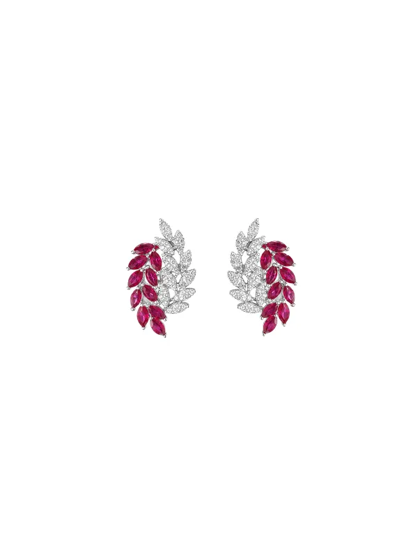 2.14cts Ruby Diamond 18K Gold Leaf Climber Earrings made by Wish Fine Jewelry