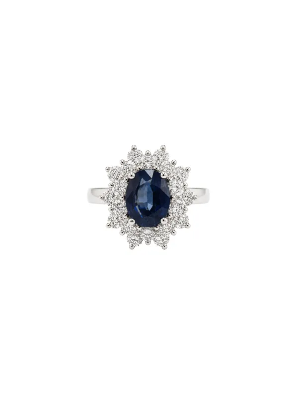 2.30ct Diamond Sapphire 18K Gold Halo Ring made by Wish Fine Jewelry