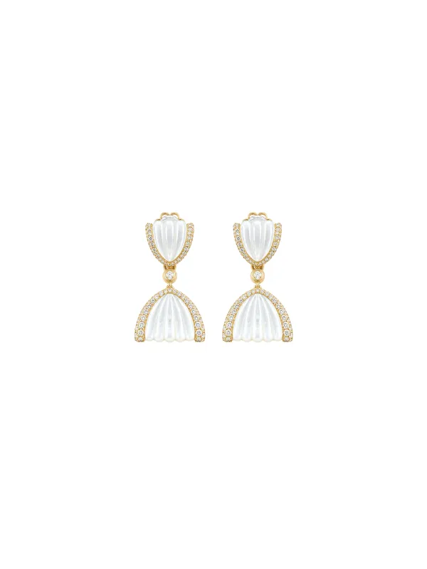 2.61ct Diamond Mother of Pearl 18K Gold Drop Earrings made by Wish Fine Jewelry