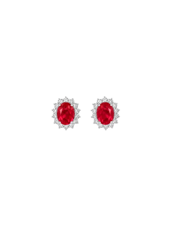3.06ct Ruby Diamond 18K Gold Halo Earrings made by Wish Fine Jewelry