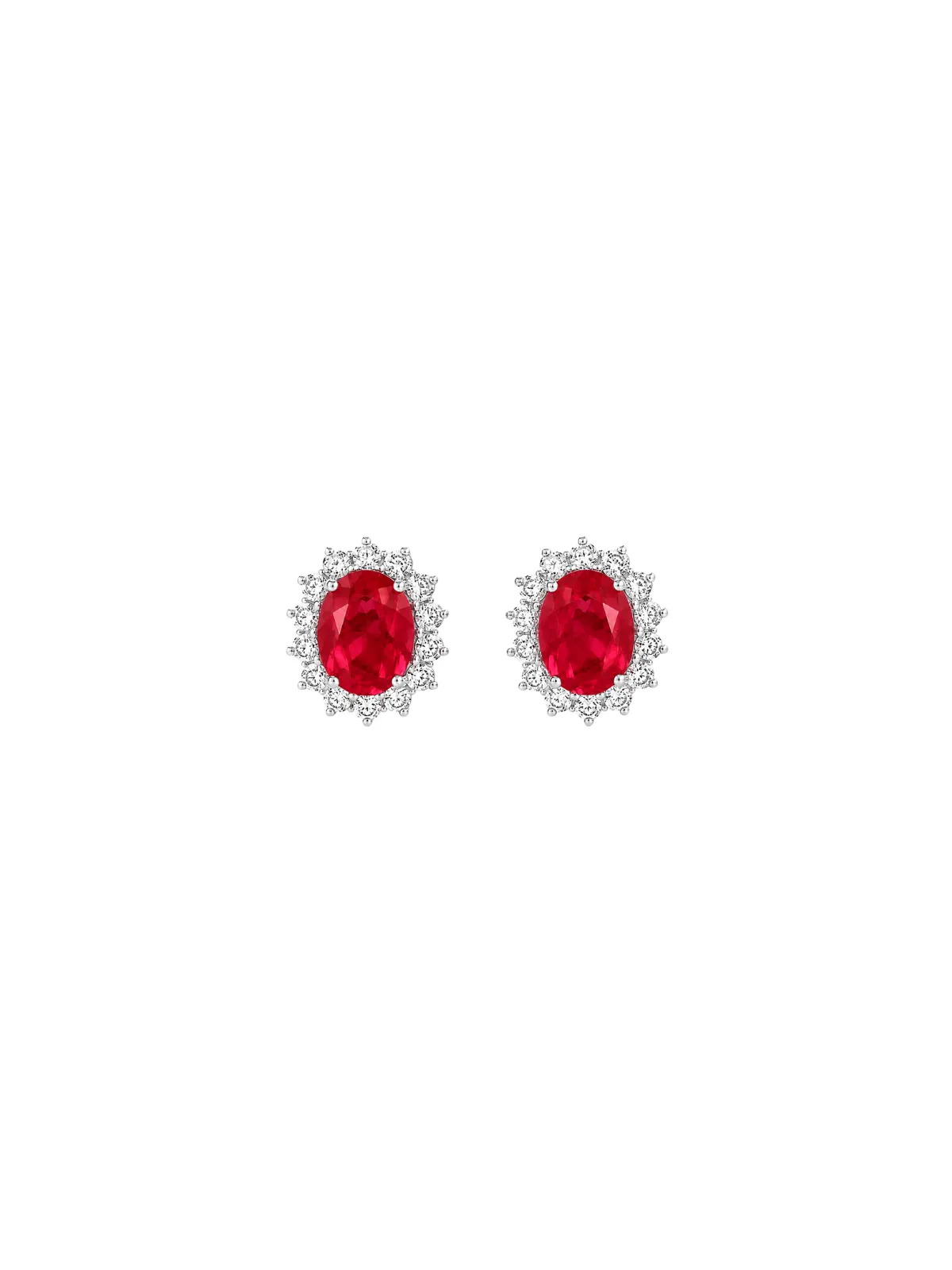 3.06ct Ruby Diamond 18K Gold Halo Earrings sold by Wish Fine Jewelry