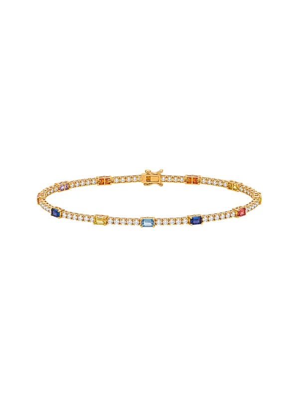 3.44ct Diamond Multi Sapphire 18K Gold Stationed Tennis Bracelet made by Wish Fine Jewelry