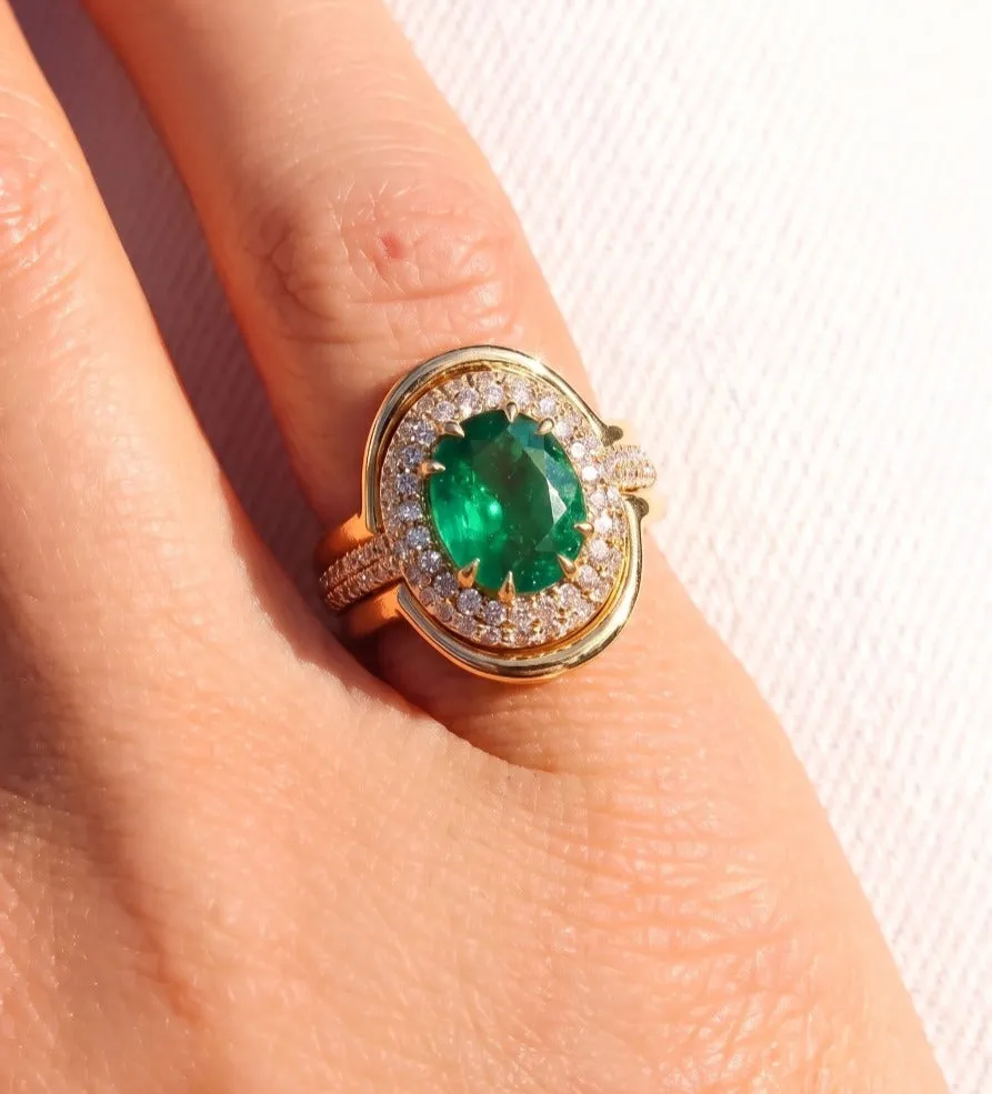 2.37ct Diamond Emerald 18K Gold Signet Ring sold by Wish Fine Jewelry product image thumbnail 5