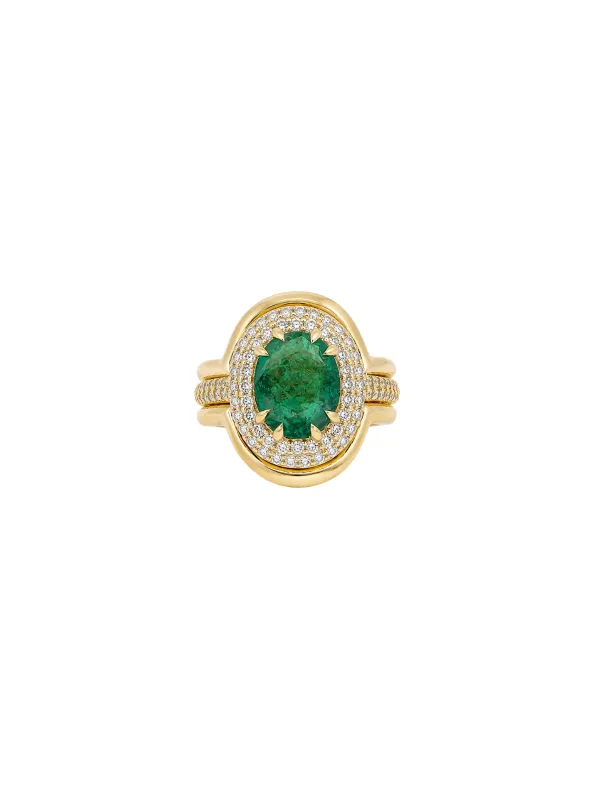 2.37ct Diamond Emerald 18K Gold Signet Ring made by Wish Fine Jewelry