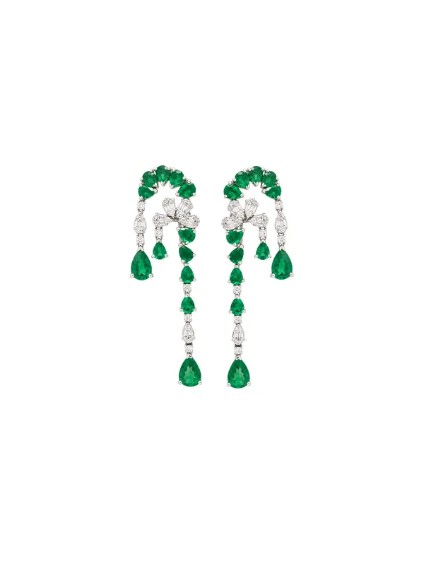 5.10ct Diamond Emerald 18K Gold Statement Drop Earrings made by Wish Fine Jewelry
