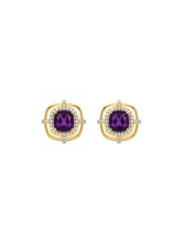 4.60ct Amethyst Diamond 14K Gold Button Back Stud Earrings made by Wish Fine Jewelry