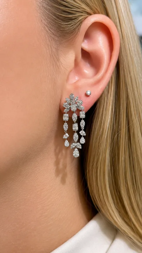 1.50ct Diamond 18K Gold Illusion Cascade Earrings sold by Wish Fine Jewelry product image thumbnail 2