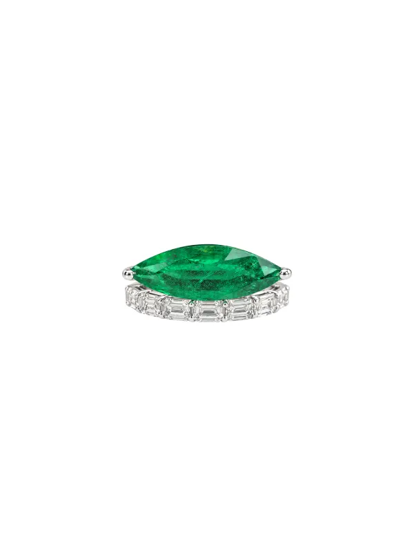 3.30ct Diamond Emerald 18K Gold East West Marquise Ring made by Wish Fine Jewelry