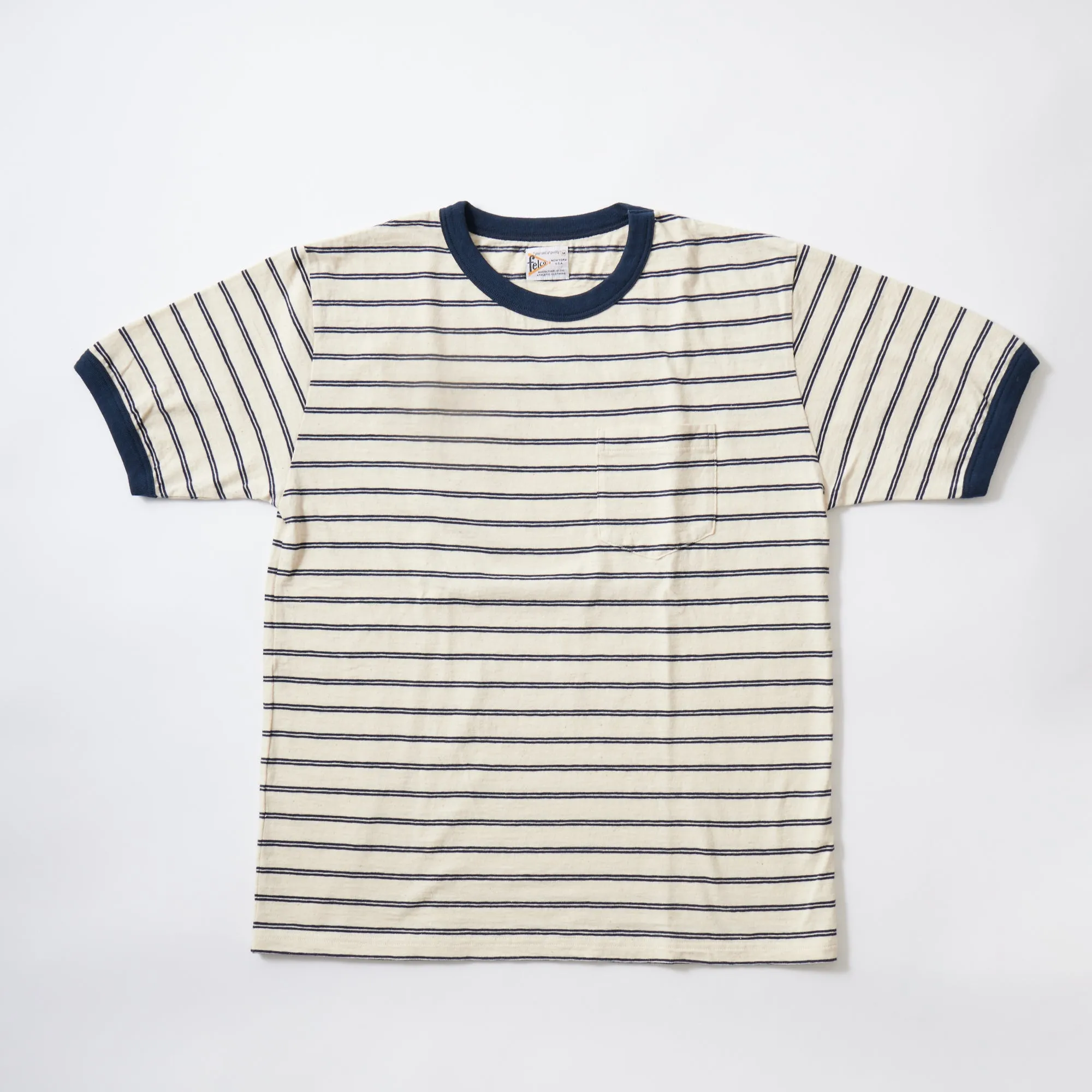 FELCO S/S RINGER POCKET-T VINTAGE STRIPE-NATURAL/NAVY sold by Felco
