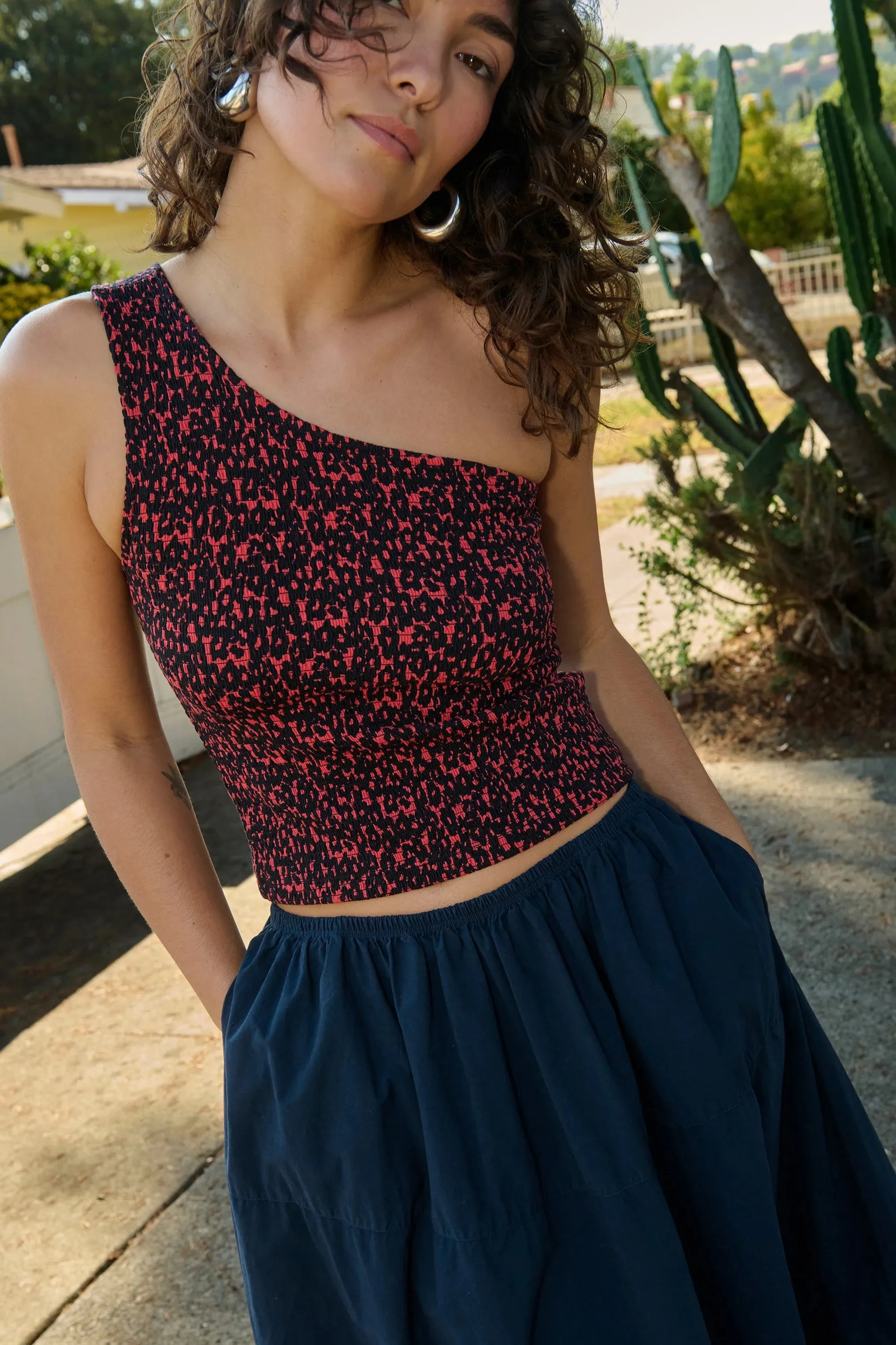 Sunny One Shoulder Tank- Dancing Floral Flora sold by Illie & Co