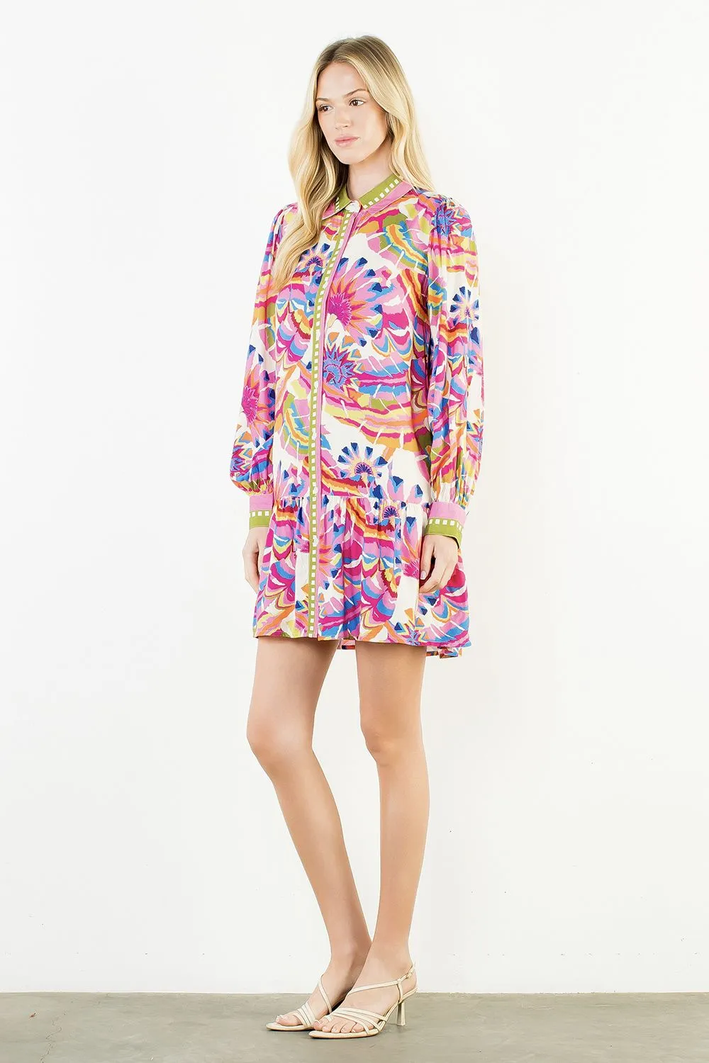 Long Sleeve Pattern Button Up Dress sold by Illie & Co product image thumbnail 2