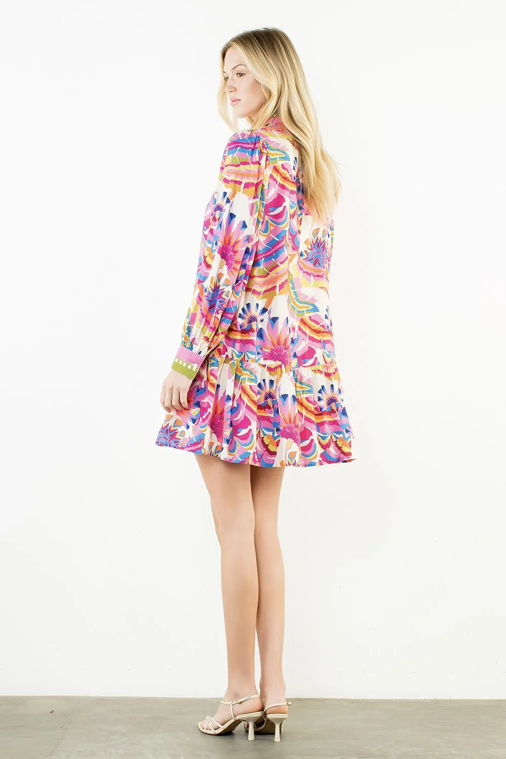 Long Sleeve Pattern Button Up Dress sold by Illie & Co product image thumbnail 3