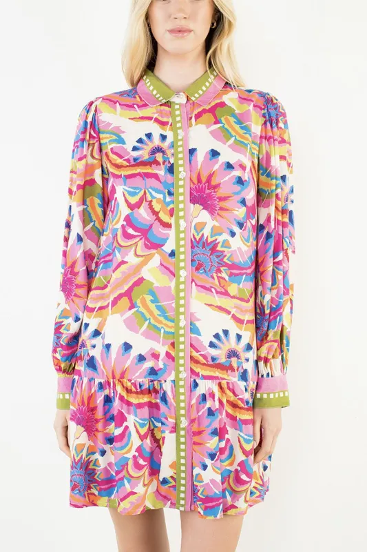 Long Sleeve Pattern Button Up Dress made by THML