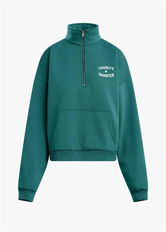 The Favorite Daughter Half Zip Sweatshirt- Emerald/Off White made by Favorite Daughter