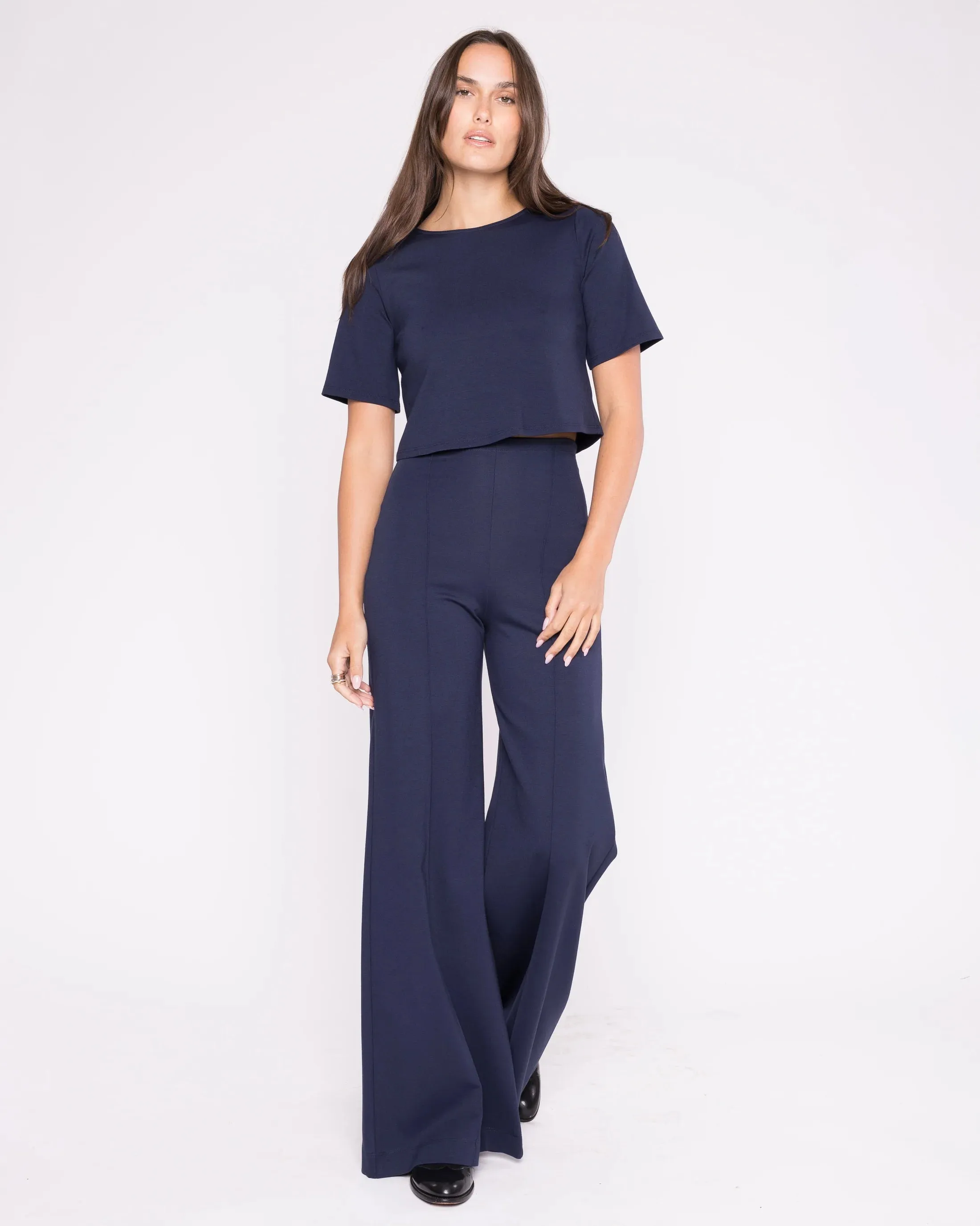 Ponte Knit Short Sleeve Top- Navy sold by Illie & Co product image thumbnail 2