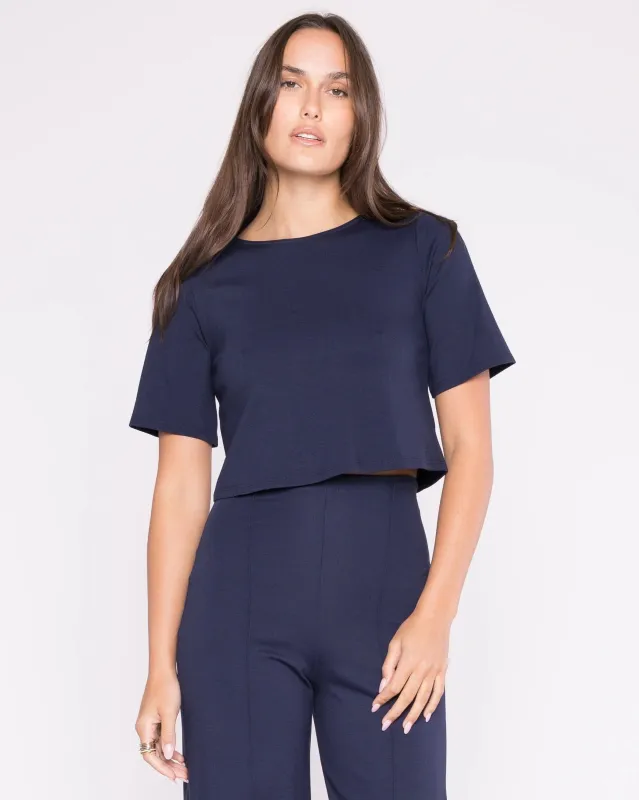 Ponte Knit Short Sleeve Top- Navy made by Illie & Co