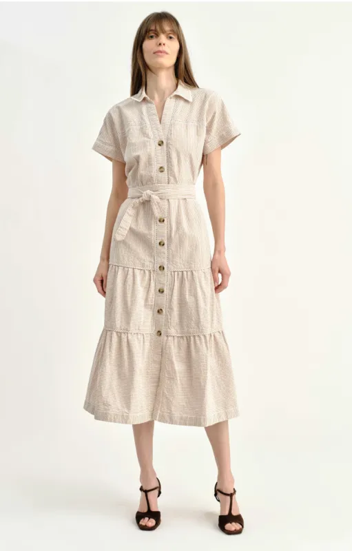 Adriana Shirt Dress- Camel Stripe made by Cartolina