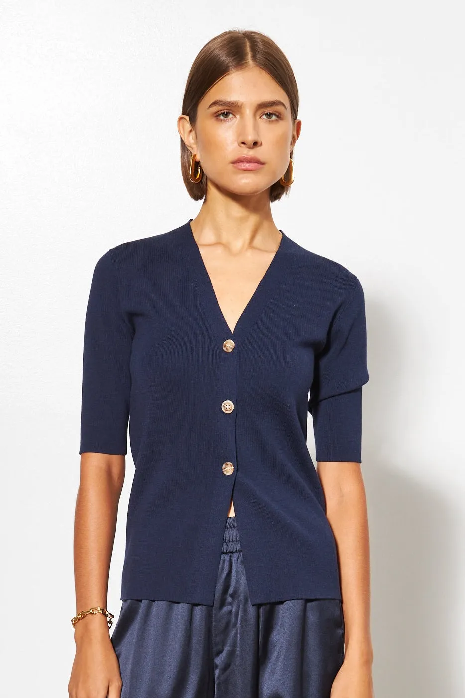 Roxy Short Sleeve Cardigan- Midnight sold by Illie & Co