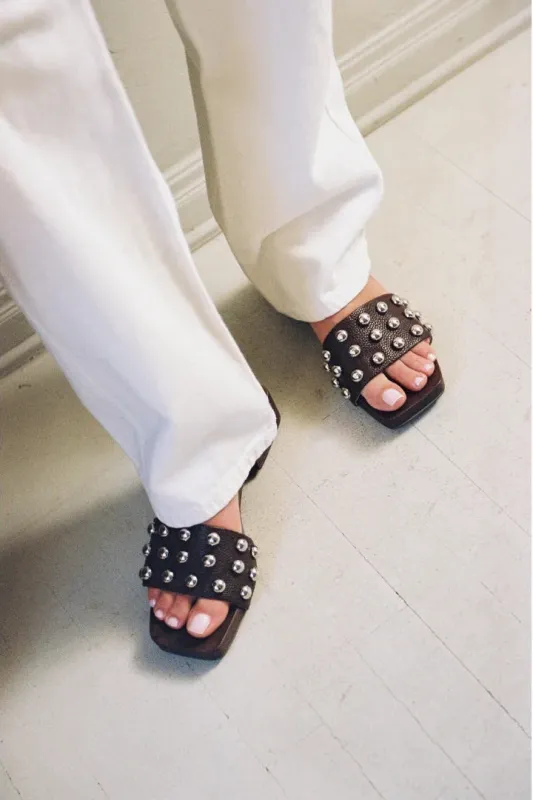 Fiora Studded Slide Sandal-Choco made by Matisse